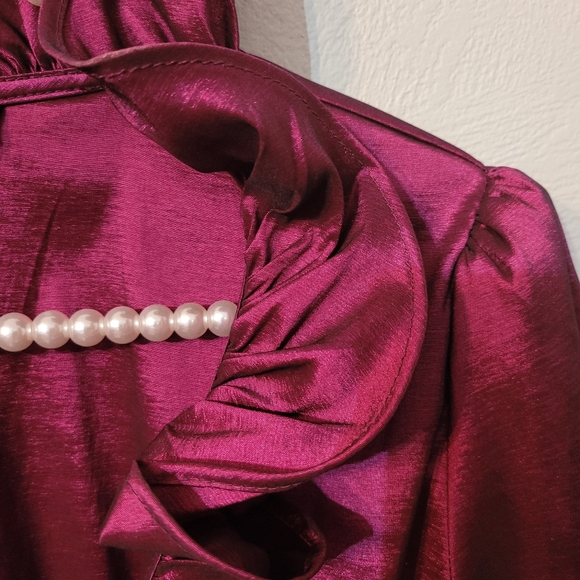 Vintage Timeless Plum Pink Ruffle Occasion button down Blouse New without tag! - Picture 6 of 9